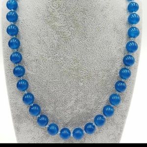 Blue Agate Necklace 10mm beads New Hand Knotted